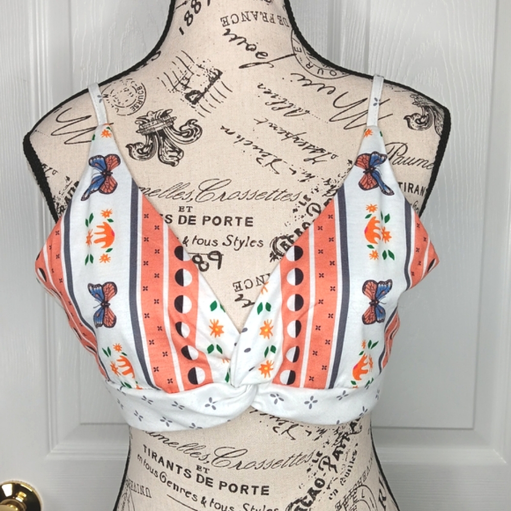 Butterfly Halter Top Plus Size XXL White Orange Summer Crop Top